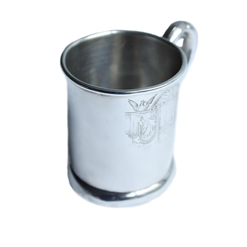 Antique Silver Child&#39;s Cup with Floral Handle
