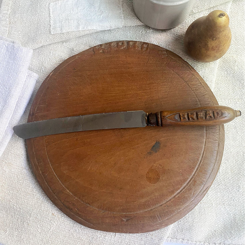 19th Century Antique Carved Bread Board and Knife