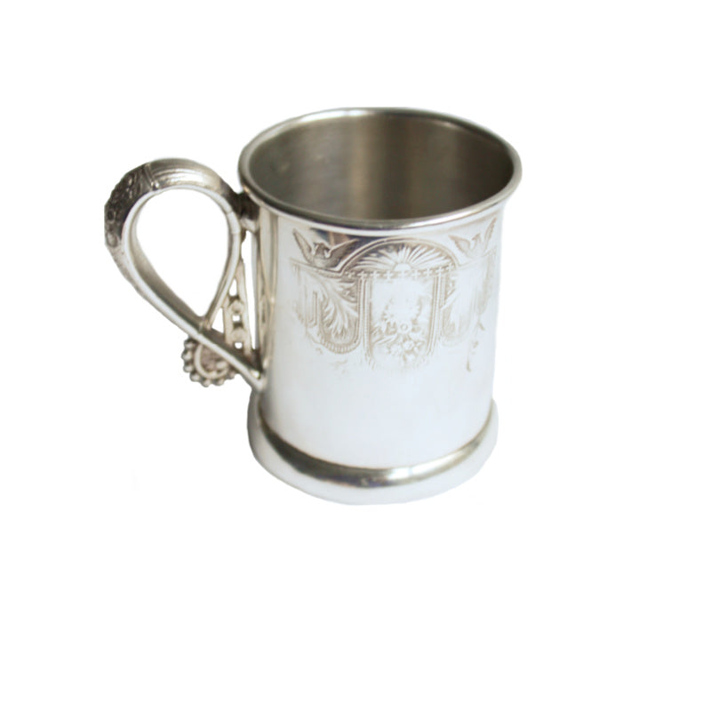 Antique Silver Child&#39;s Cup with Floral Handle