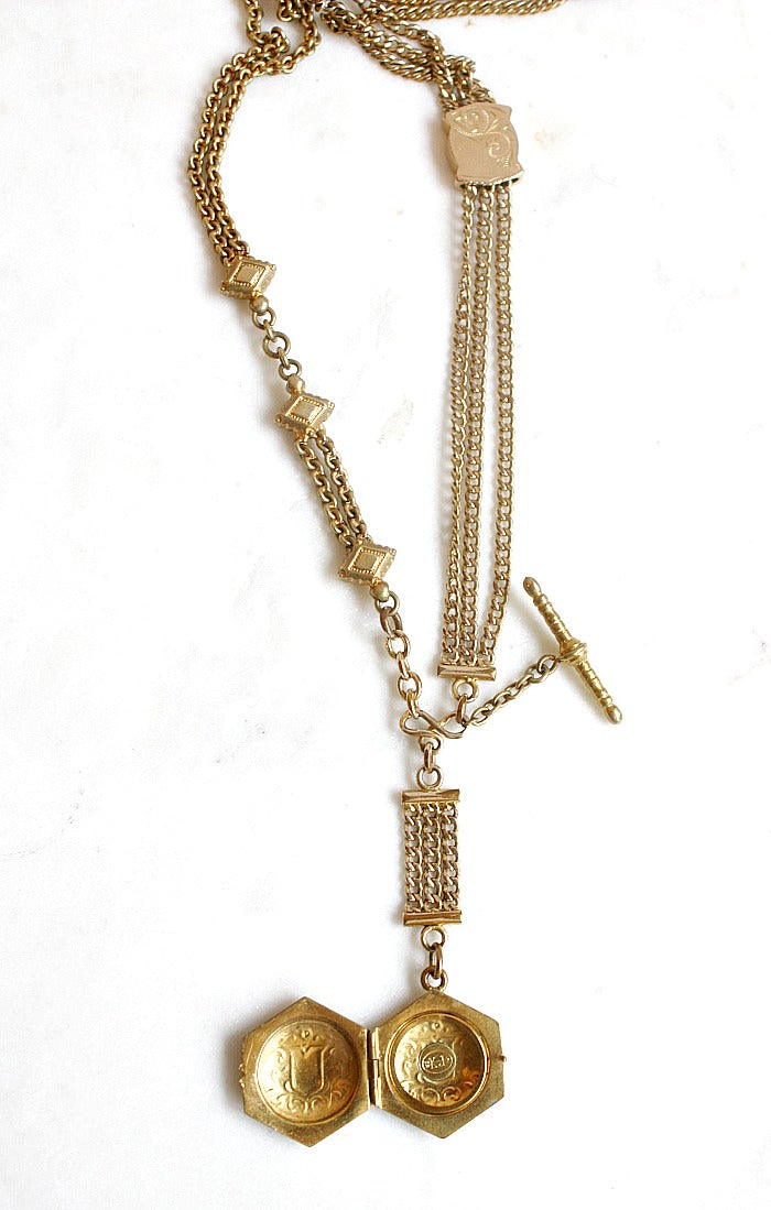 Antique Victorian Gold Watch Chain Necklace with Locket