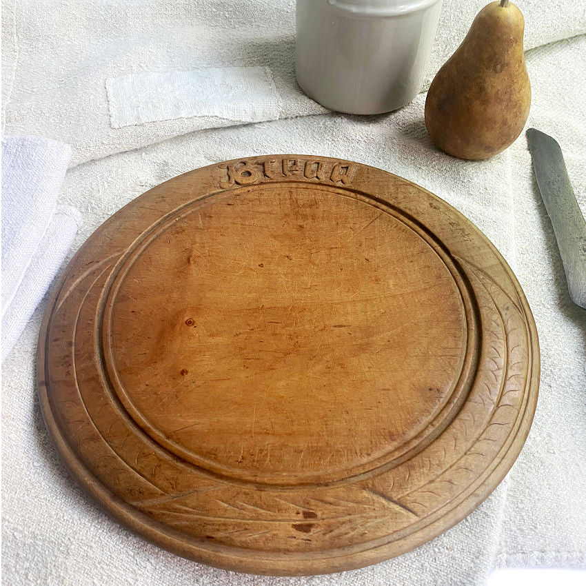 rare antique dark Victorian hand carved bread board with matching knife