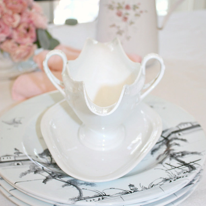 Antique French Limoges White Double Sided Sauciere with Under Plate