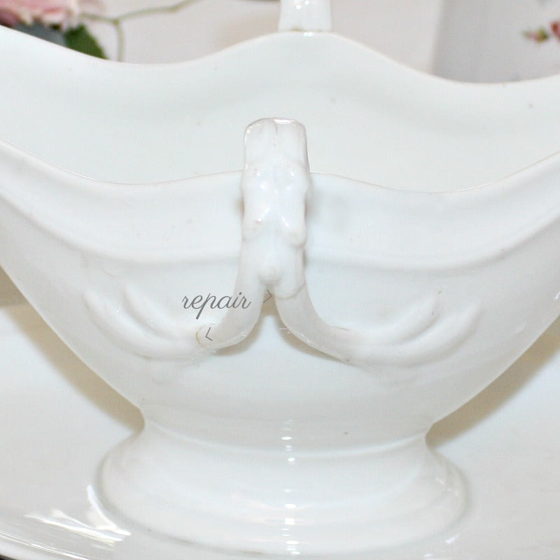 Antique French Limoges White Double Sided Sauciere with Under Plate