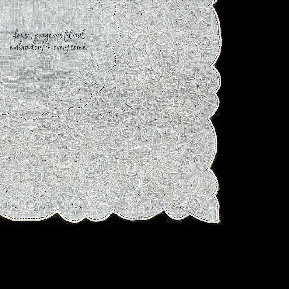 Antique Appenzell Embroidered Swiss Linen Wedding Bridal Handkerchief #6
