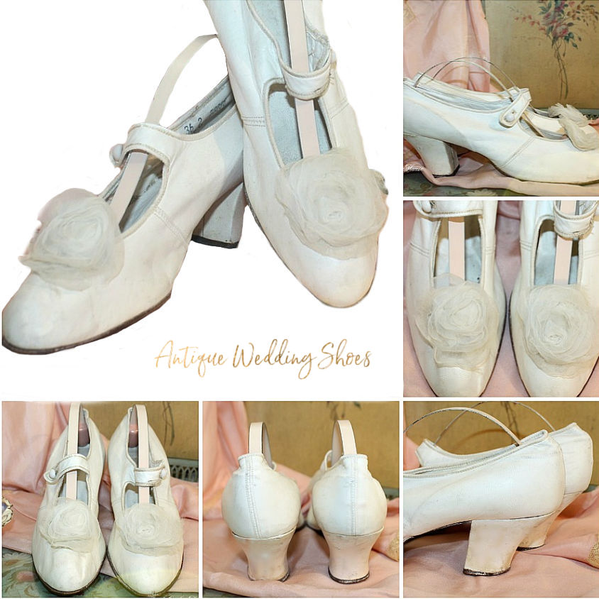 Antique Victorian White Leather Bridal Wedding Shoes