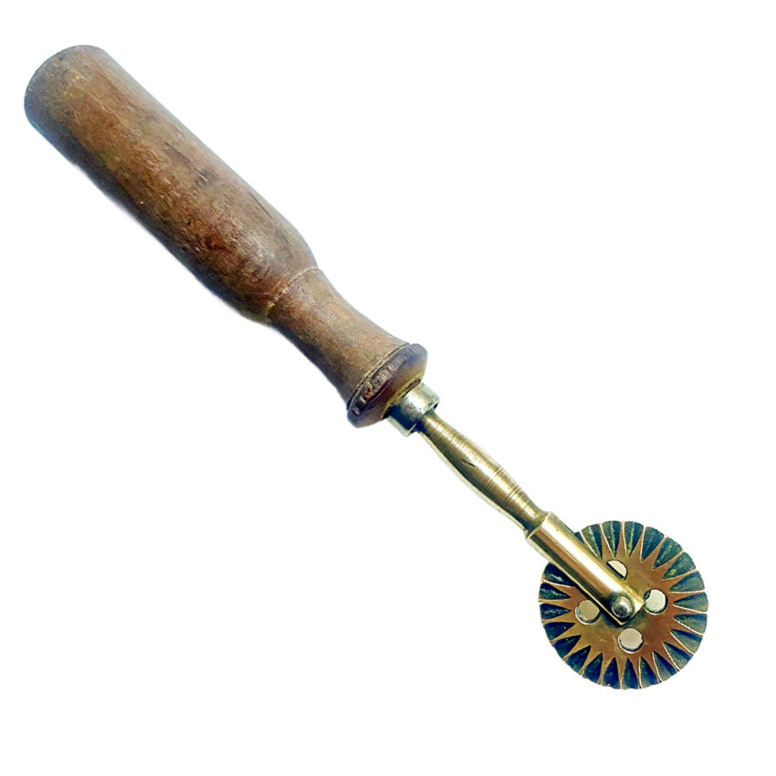 Antique Country Brass and Turned Wood Pastry Crimper