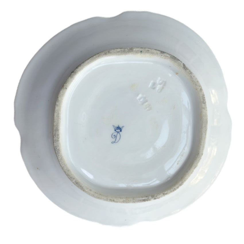 Antique Dresden Hand Painted Floral Ink Well and Underplate