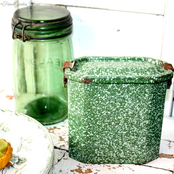 Antique French Enamelware Gamelle Lunch Pail Green