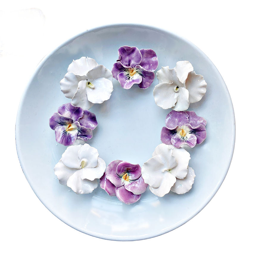 Antique French Majolica Pansies White Set 4