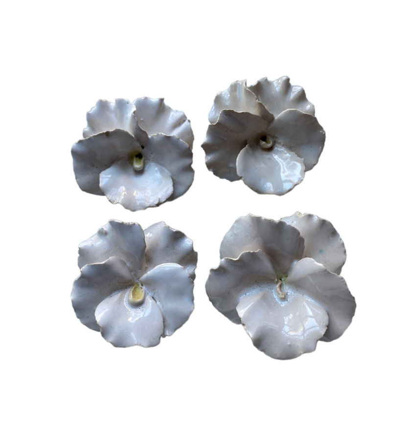 Antique French Majolica Pansies White Set 4