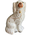 Antique 19th century Staffordshire spaniel dog figurine with gilt collar and chain