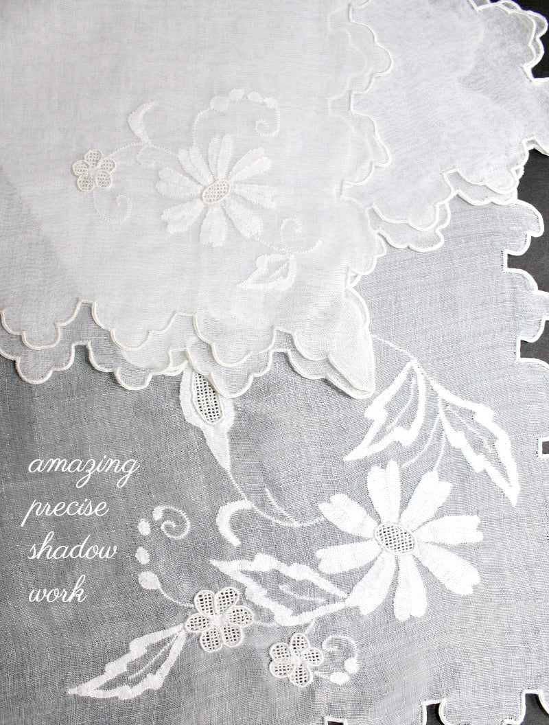 White Madeira Sheer Organdy Placemat and Napkin Set for 8