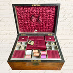 Antique 19th Century Inlaid Sewing Box | Victorian Silk Lined Box with Original Contents | Palais Royale Collector Piece