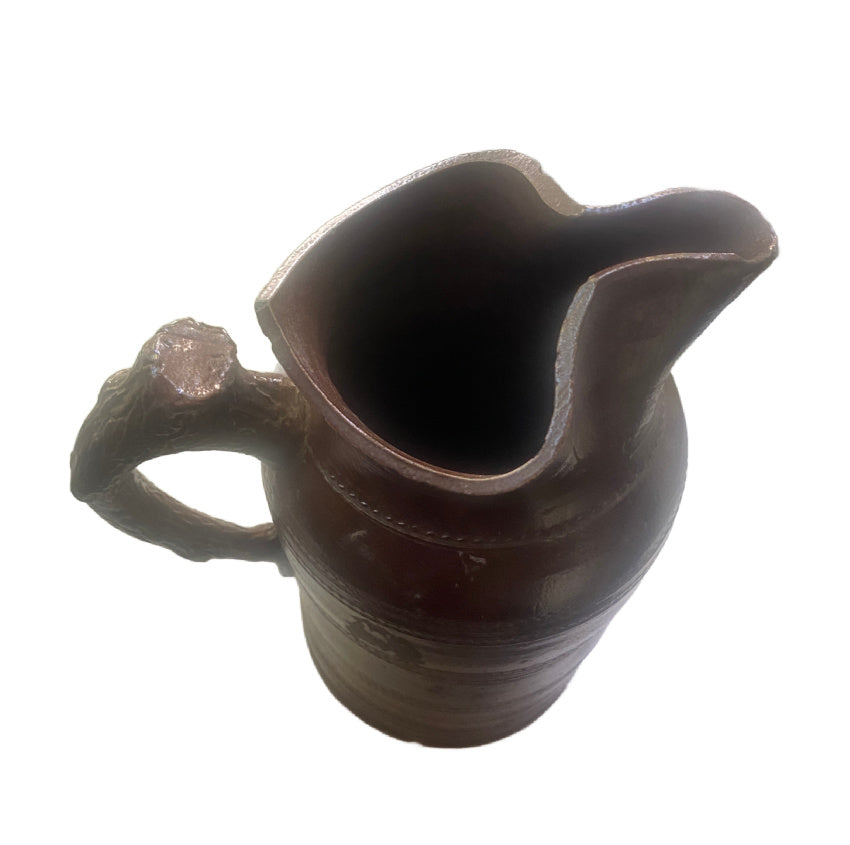 Large Antique French Country Pottery Wine Pitcher with Twig Handle