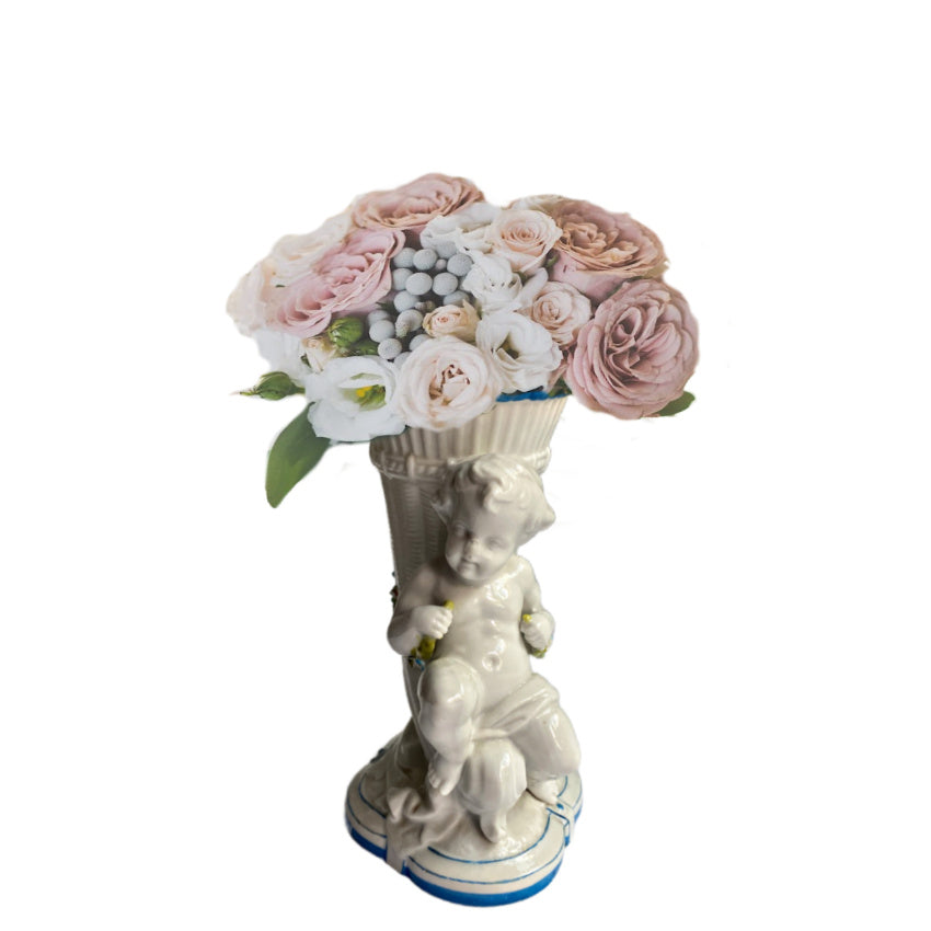 Antique 19th Century Porcelain Cherub Cornucopia Urn