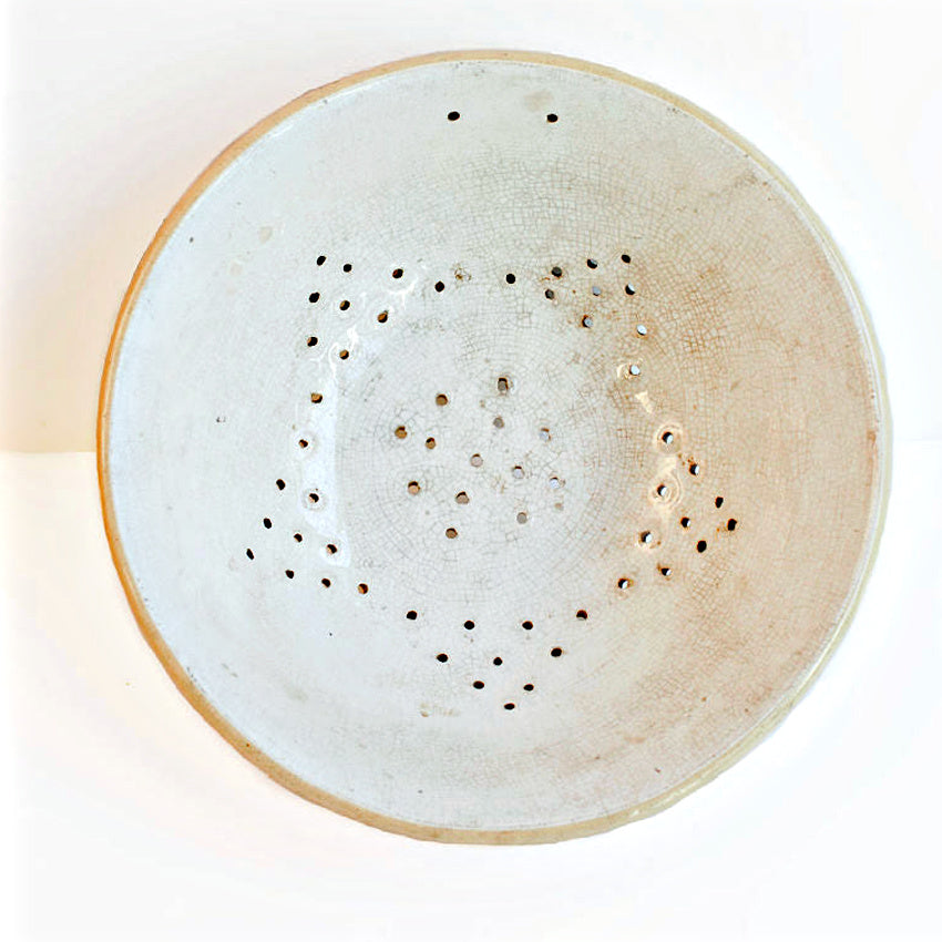 Antique Large Country Yellow Ware Colander or Cheese Strainer