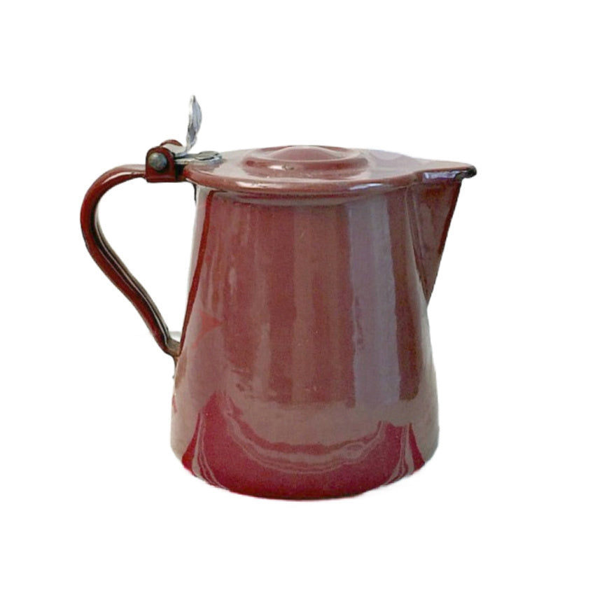 Antique French Country Brown Enamelware Pitcher