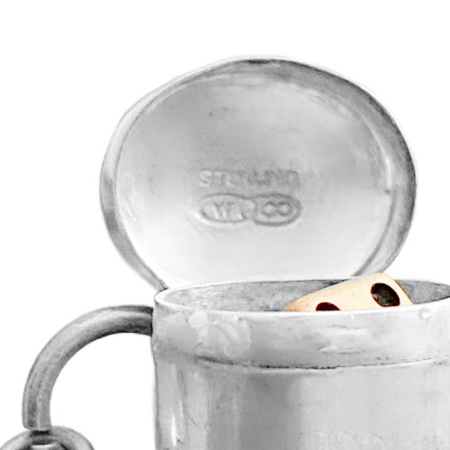 Art Deco Lady Luck Sterling Dice Charm Necklace - Black Czech Glass Beaded Chain