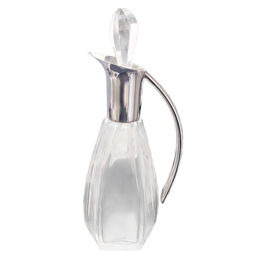 Art Deco Style Crystal Table Service Decanter with Silver Plated Collar and Handle