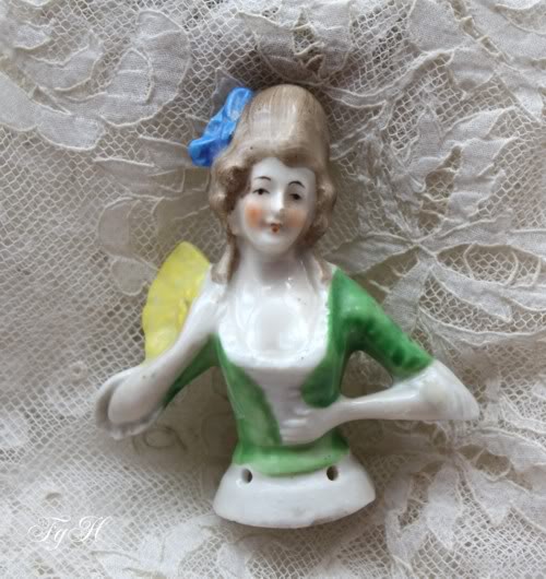 Vintage Porcelain German Half Doll Fan