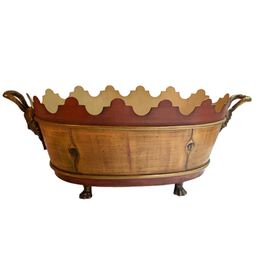Antique hand painted faux Bois tole planter