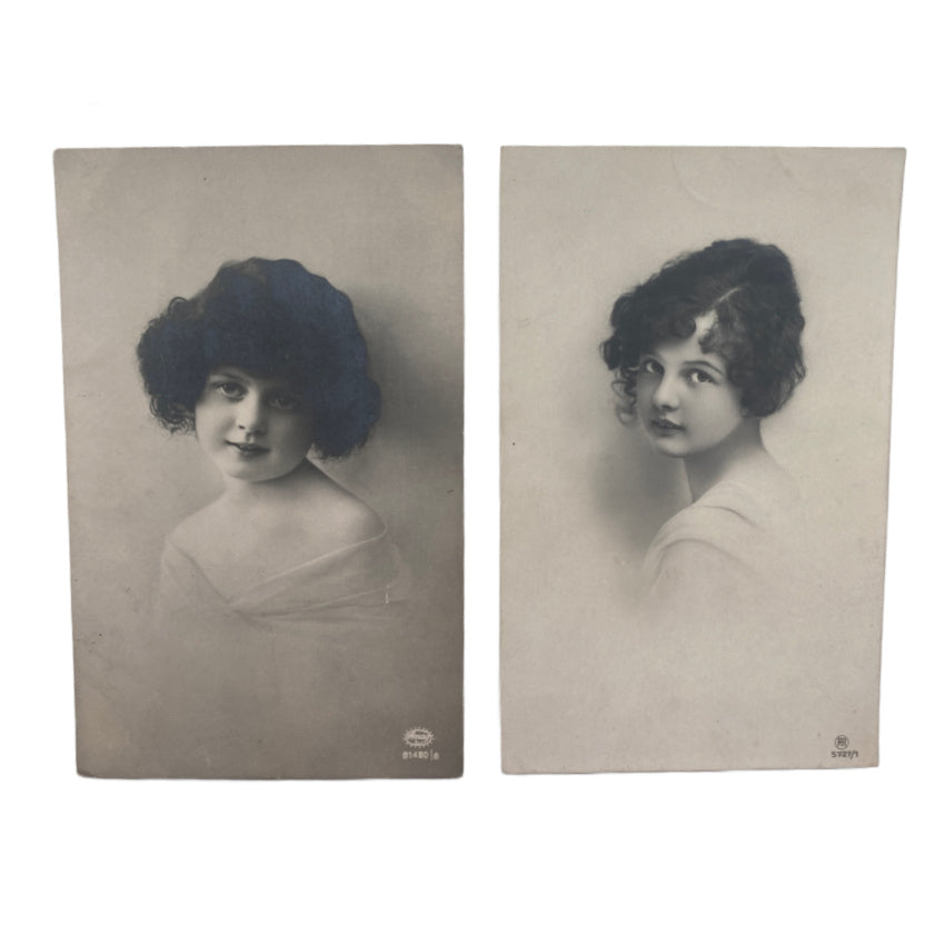 Antique Original Postcards Portraits of Young Girls Set of 2