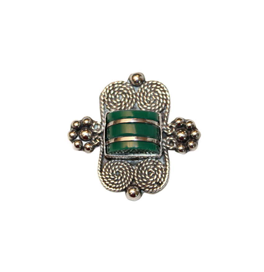 Sterling Silver Brooch with Green Onyx Stone