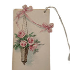 Vintage Pink Roses Basket and Ribbons Bridge Tally