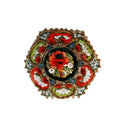 Antique Italian Micro Mosaic Floral Square Brooch Red Rose