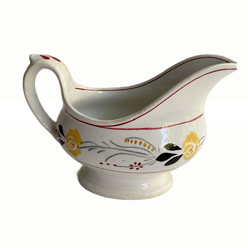 Antique Staffordshire Sauceboat with Hand Painted Yellow Rose Garland