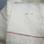 19th Century French hand woven linen and hemp tablecloth with madder red stripes