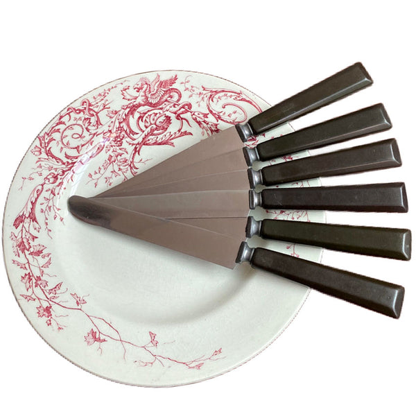 Set of 6 Knives and 6 Forks with Bakelite Faux-horn Handles  NWT & Vintage 1980s Bakelite 6” Chef knife main image 1