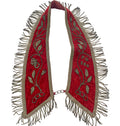 Antique French red velvet silk collar with metallic embroidery and silver bullion fringe