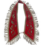 Antique French red velvet silk collar with metallic embroidery and silver bullion fringe
