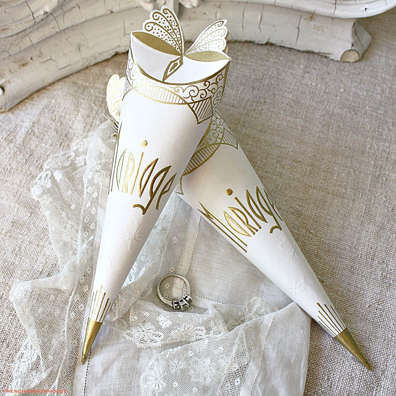 Art Deco French Wedding Favor Paper Cone Butterfly