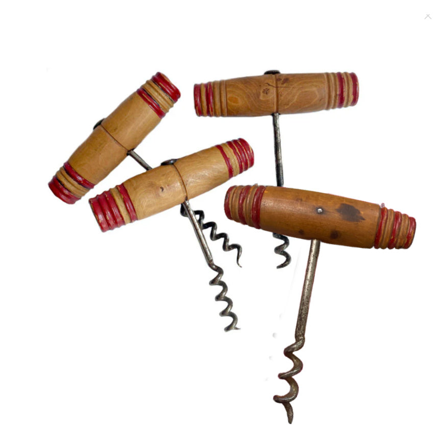 Antique French Bistro Corkscrew Wine Bottle Opener Red Paint