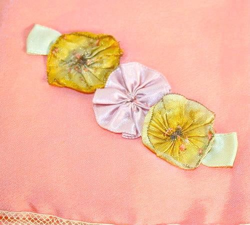 French Apricot Silk Ribbon Work Rosettes Handkerchief Case