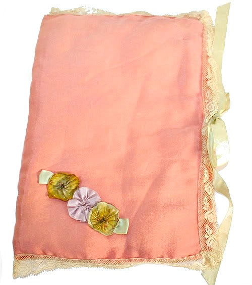 French Apricot Silk Ribbon Work Rosettes Handkerchief Case