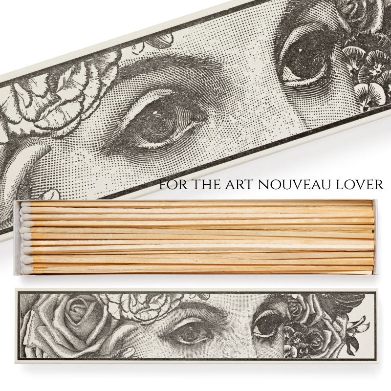 Decorative Luxury Match Box Black and White Long Art Nouveau