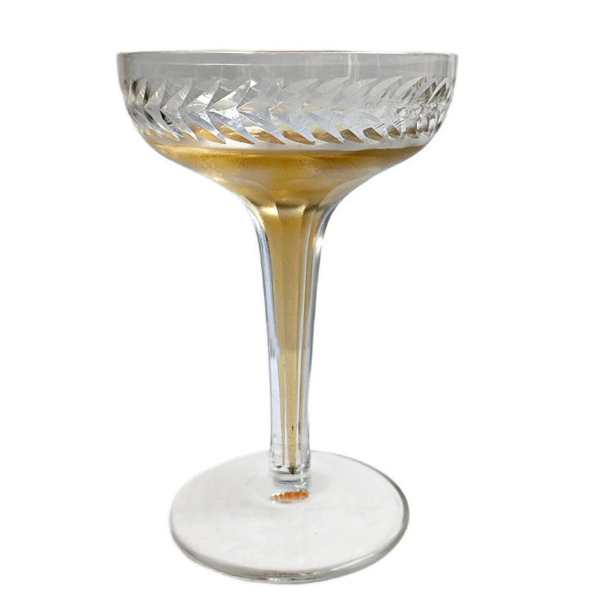 Art Deco glassware, Hollow stem champagne coupes, Laurel wreath, Set of 8, 1920s cocktail glasses, 1930s barware, Hand-blown glass, Jazz Age stemware, Vintage champagne, Collectible glassware, Deco entertaining, Elegant barware, Luxe vintage décor, Antique stemware, Decorative glass