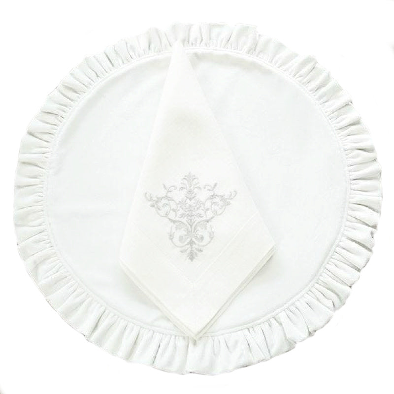 Round White Ruffled Velvet Placemat Set of 2