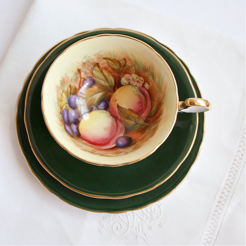 Aynsley Orchard Fruit Tea Cup & Cake Plate Trio Signed D Jones Green