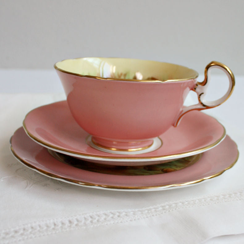 AYNSLEY ケーキ皿 Aynsley Orchard Fruit Tea Cup & Cake Plate Trio Signed D