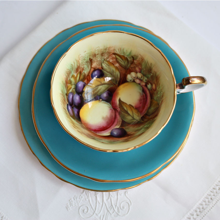 Aynsley Orchard Fruit Tea Cup & Cake Plate Trio Signed D Jones