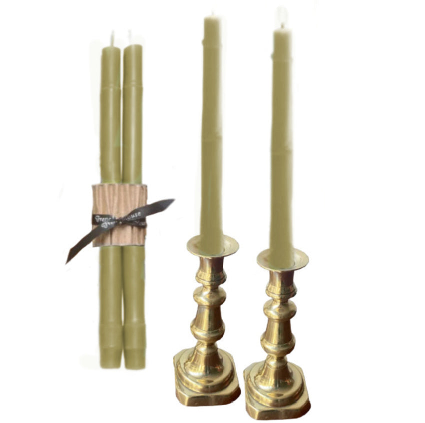 Hand Made Bamboo Beeswax Taper Candles Citron Green