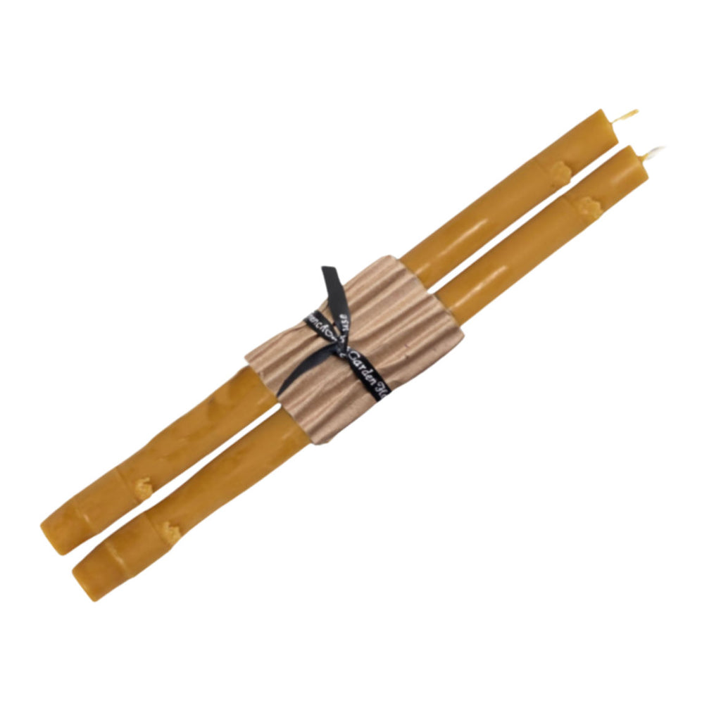 Natural Hand Made Bamboo Beeswax Taper Candles Pair
