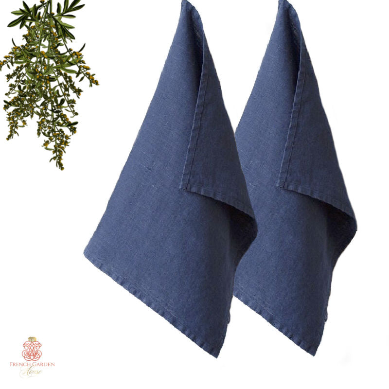 navy blue linen tea towels