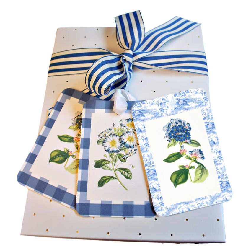 French floral blue and white gift wrapping set