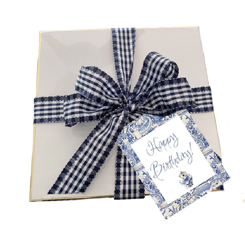 French Wired Blue and White Bardot Checked Ribbon