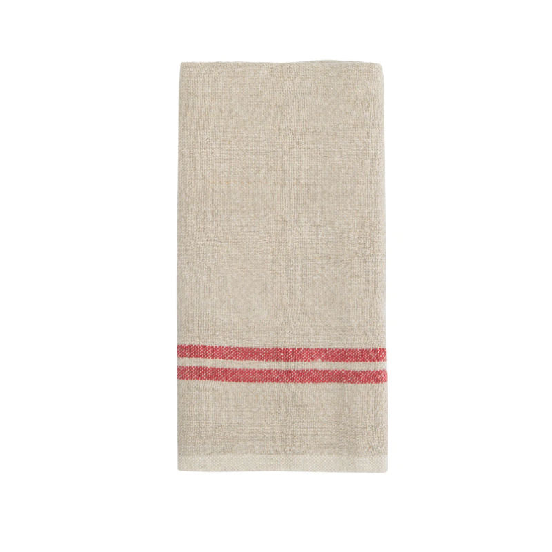 French Country Linen Towel with Red Stripes